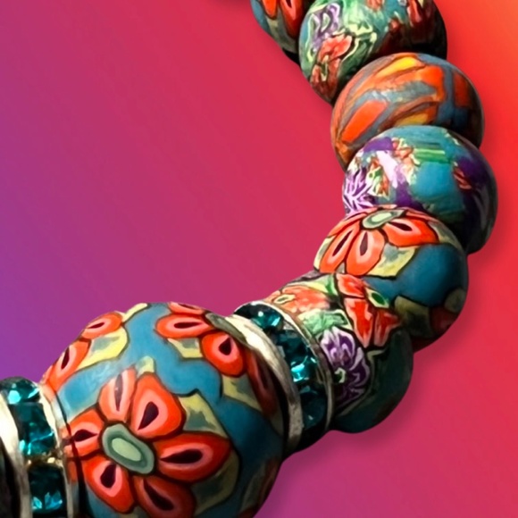 Hand Rolled Clay-Bead Pierced Earrings With Crystals by She Beads - Picture 4 of 5